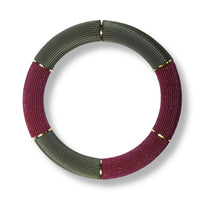Bracelet Cannelé double teinte, Vert Bronze & Glitter Framboise