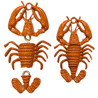 Pendentif émaillé, Homard articulé en 3 parties - Orange