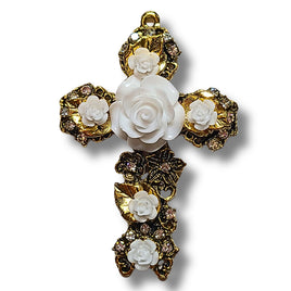 Pendentif Croix - Doré & Blanc