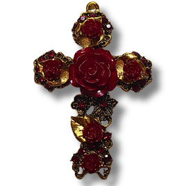 Pendentif Croix - Doré & Grenat