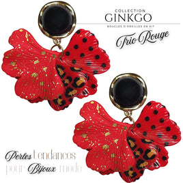 Kit boucles d'oreilles - Collection Gingko - Trio Rouge