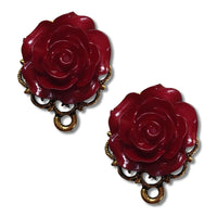 Boucles d'oreilles dorées - Fleurs grenat