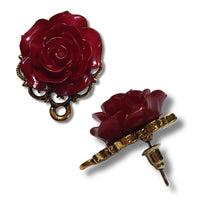 Boucles d'oreilles dorées - Fleurs grenat