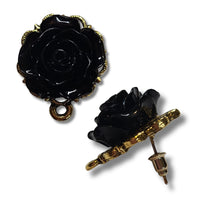 Boucles d'oreilles dorées - Fleurs noires