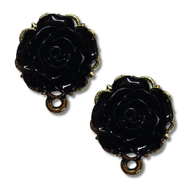 Boucles d'oreilles dorées - Fleurs noires