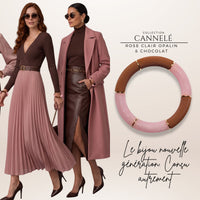 Bracelet Cannelé double teinte, Rose Clair Opalin & Chocolat