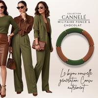 Bracelet Cannelé double teinte, Militaire Foncé & Chocolat