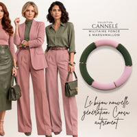 Bracelet Cannelé double teinte, Militaire Foncé & Marshmallow