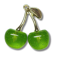Pendentifs cerises, vert glitter,  Réf GOUR-14