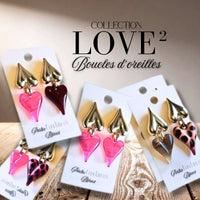 10 - Pendentifs Cœurs LOVE², 30MM - Fuchsia léopard