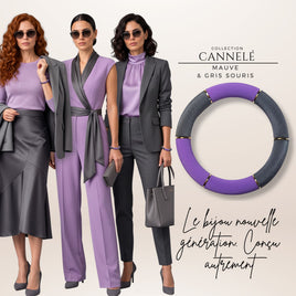 Bracelet Cannelé double teinte, Mauve & Gris Souris
