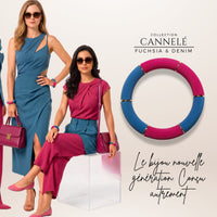 Bracelet Cannelé double teinte, Fuchsia & Denim