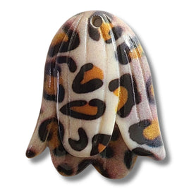 2- Pendentif tulipe, Ivoire/léopard